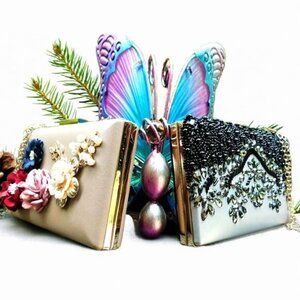 2 Beaded Floral Pretty Clutch shoulder Chain Purses Bags